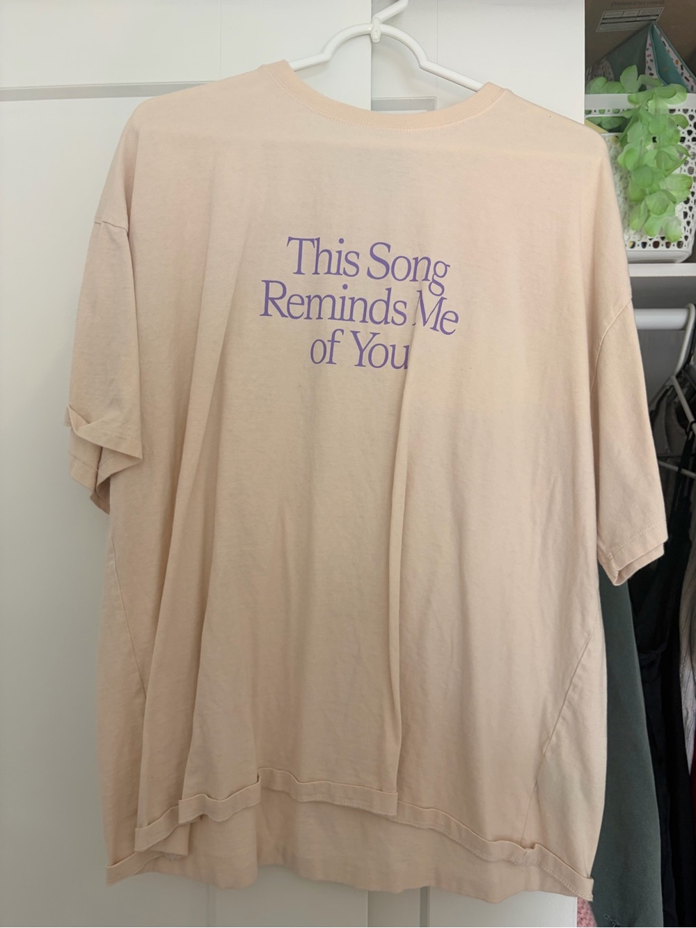 LONELY GHOST Beige Tee with Lavender Text